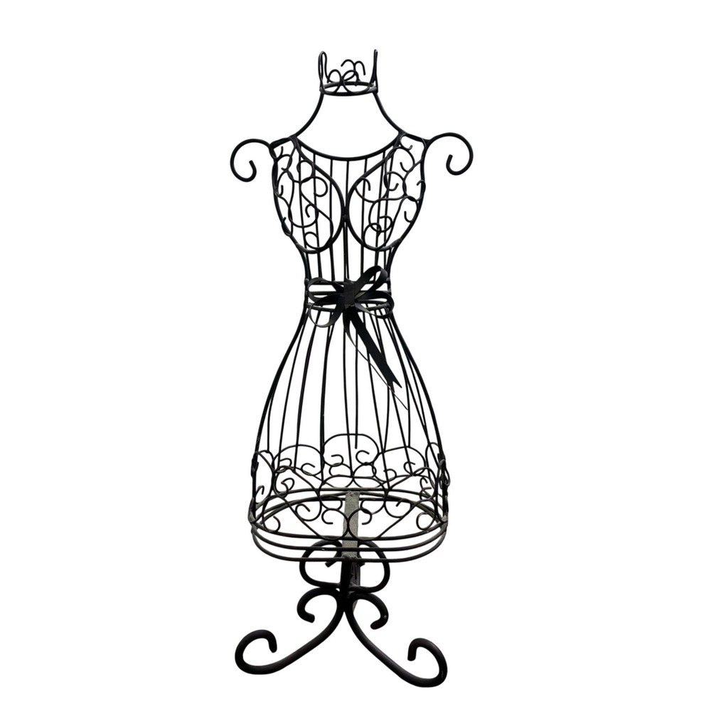 Jewelry Stand 17in Black Metal Wrought Iron Dress Form Scrollwork